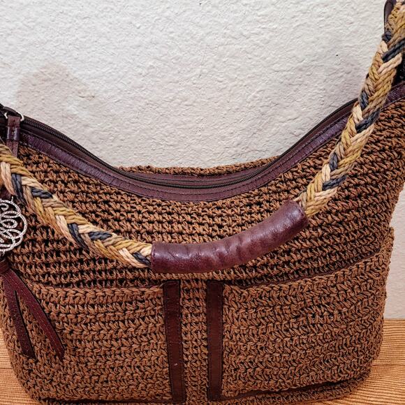 Brighton Barbados Crochet Leather Purse Raffia Handbag Boho Retro Style - Picture 4 of 15
